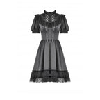 Dark in Love Belladonna Lace-Up High Collar Puff Sleeve Goth Dress  in Black