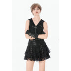 Dark in Love Punk Eyelet Lace Layered Mini Skirt