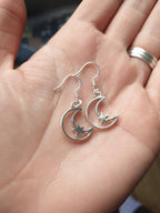 Moon And Star Celestial Dangly Charm Earrings In Gift Bag, Space Lover Gifts