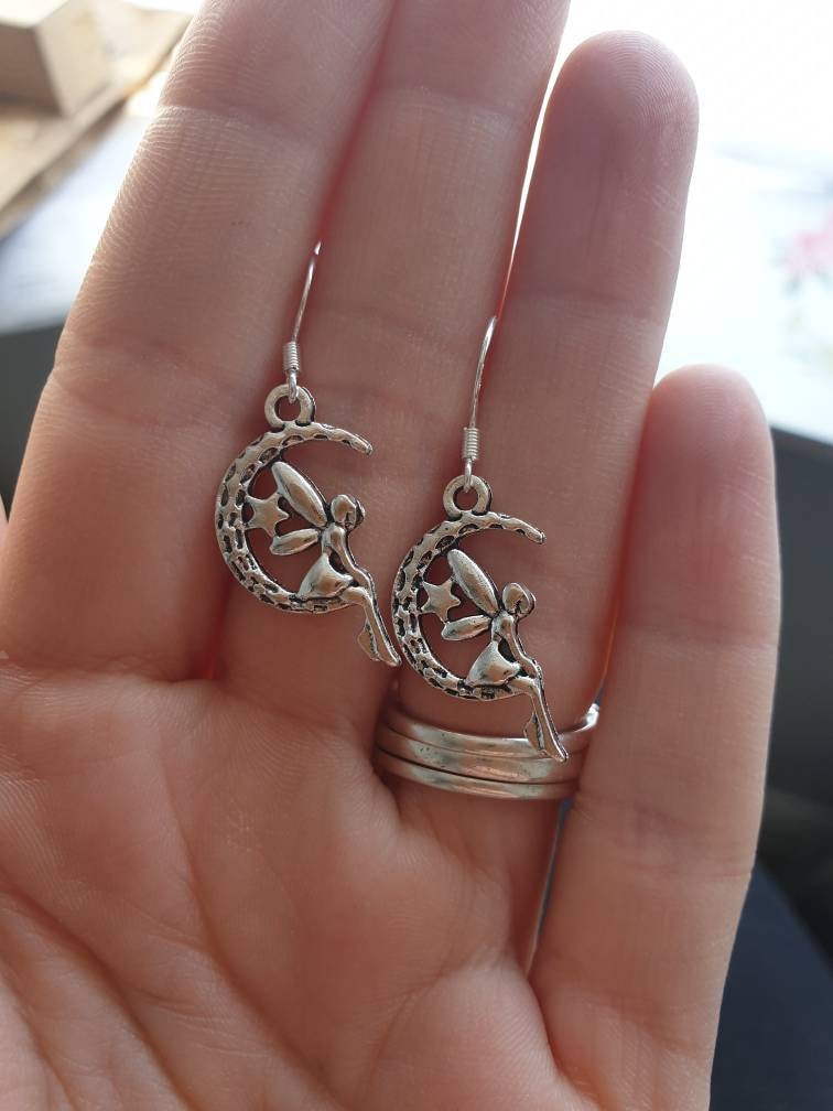 Fairy Moon Dangly Charm Earrings In Gift Bag, Moon Lover, Fairy Lover, Gifts For Her