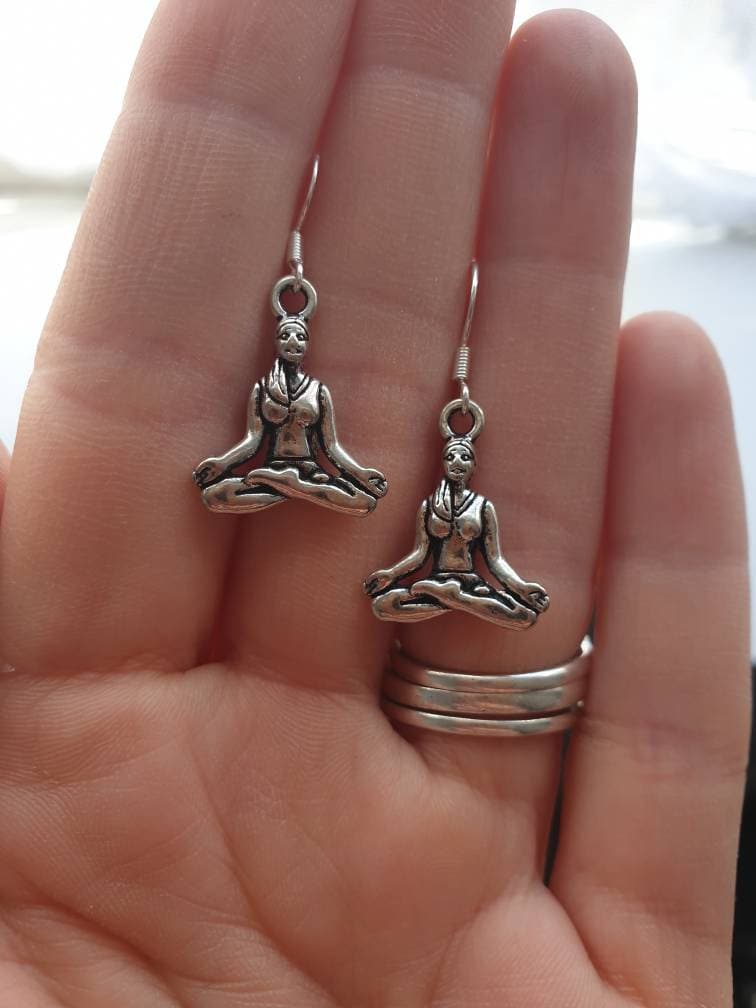 Yoga Lady Dangly Charm Earrings In Gift Bag, Yoga Lover, Gifts For Her