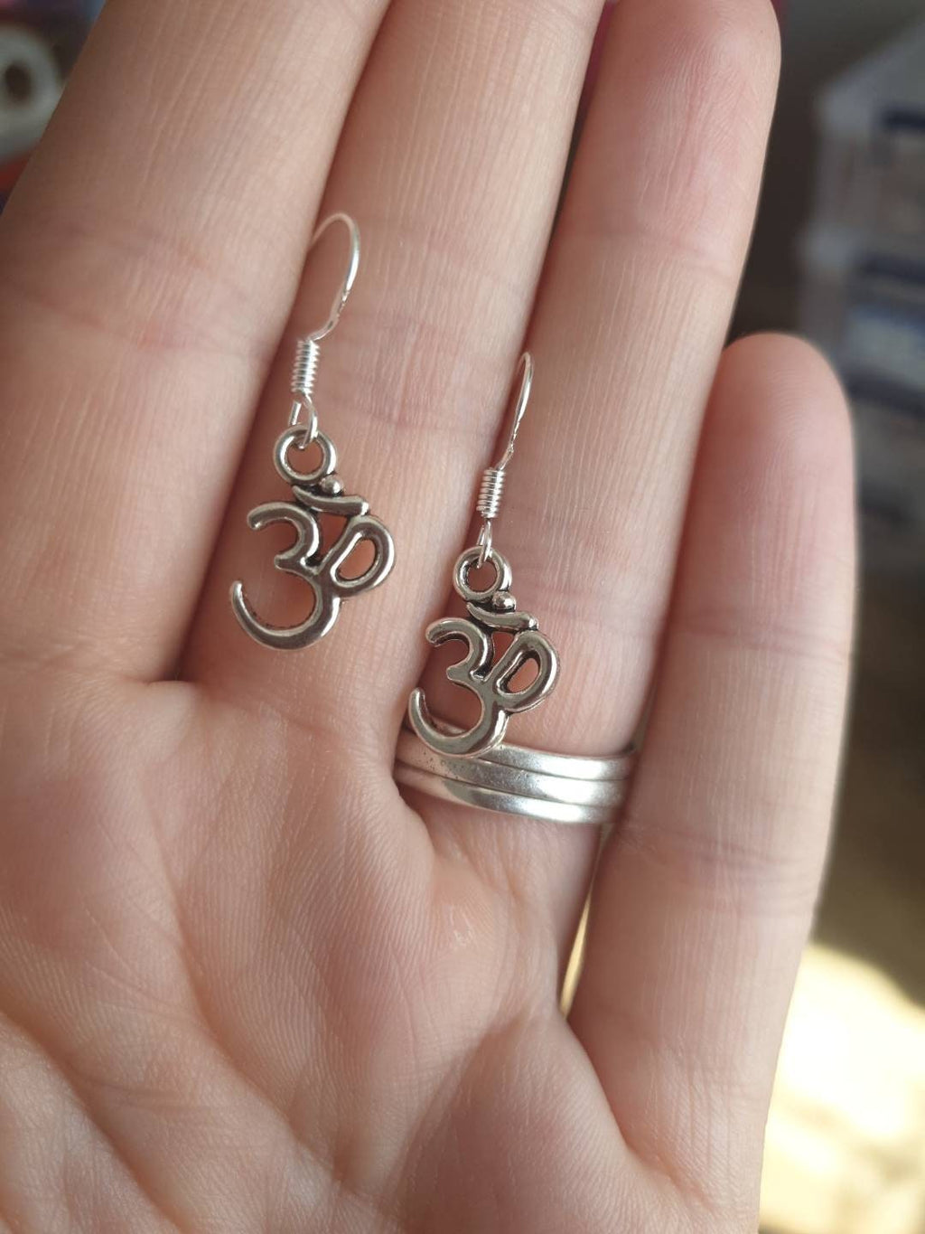 Ohm Meditation Yoga Symbol Dangly Charm Earrings In Gift Bag, Spiritual Gifts