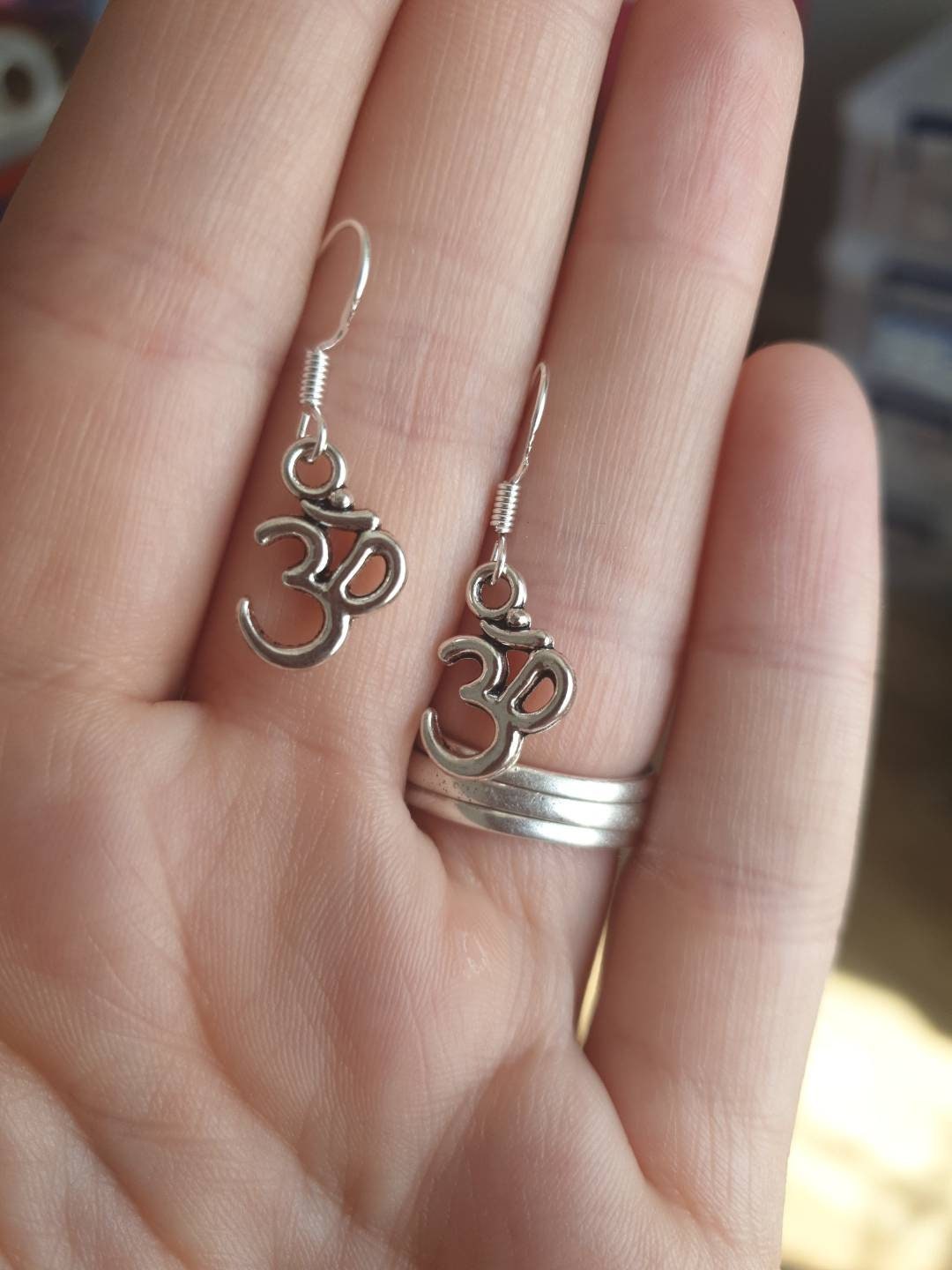 Ohm Meditation Yoga Symbol Dangly Charm Earrings In Gift Bag, Spiritual Gifts