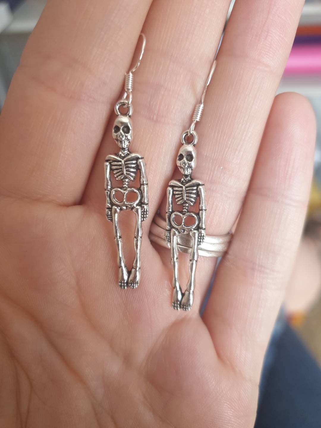 Skeleton Dangly Charm Earrings In Gift Bag, Halloween Jewellery
