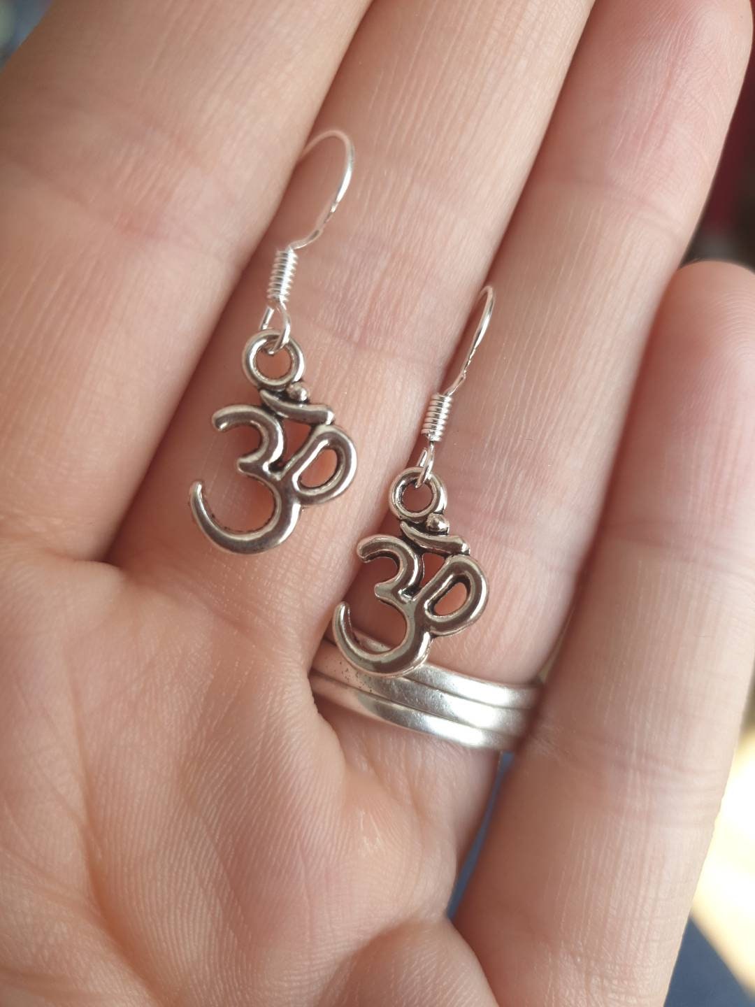 Ohm Meditation Yoga Symbol Dangly Charm Earrings In Gift Bag, Spiritual Gifts