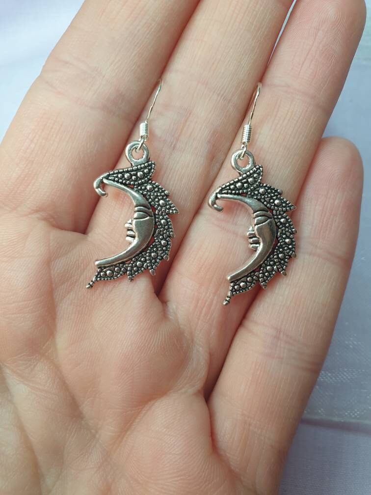 Moon Dangly Charm Earrings In Gift Bag, Stocking Filler, For Her