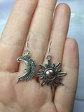 Mismatched Sun And Moon Charm Dangly, Charm Earrings In Gift Bag, Stocking Filler, For Her