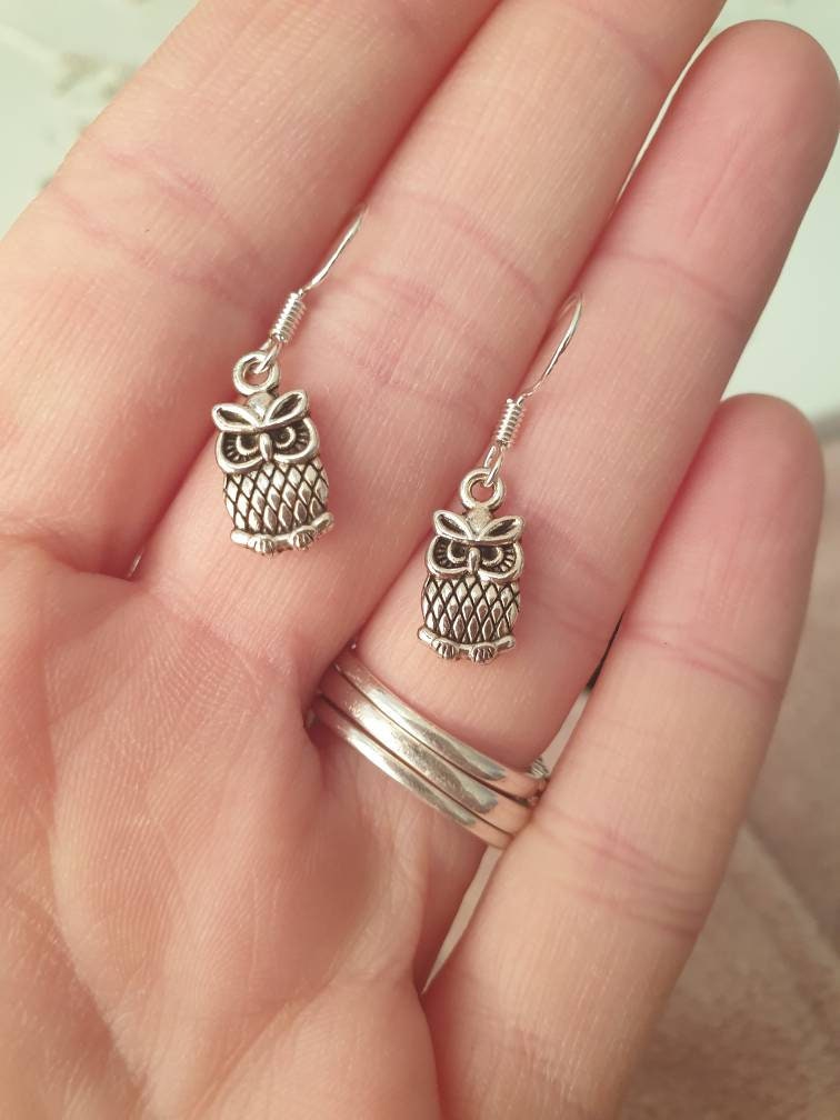Owl Charm Dangly, Charm Earrings In Gift Bag, Stocking Filler, For Her