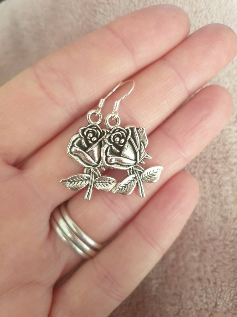Rose Dangly Charm Earrings In Gift Bag, Gifts For Her, Flowers, Nature