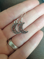 Filigree Moon Celestial Dangly Charm Earrings In Gift Bag, Space Lover Gifts
