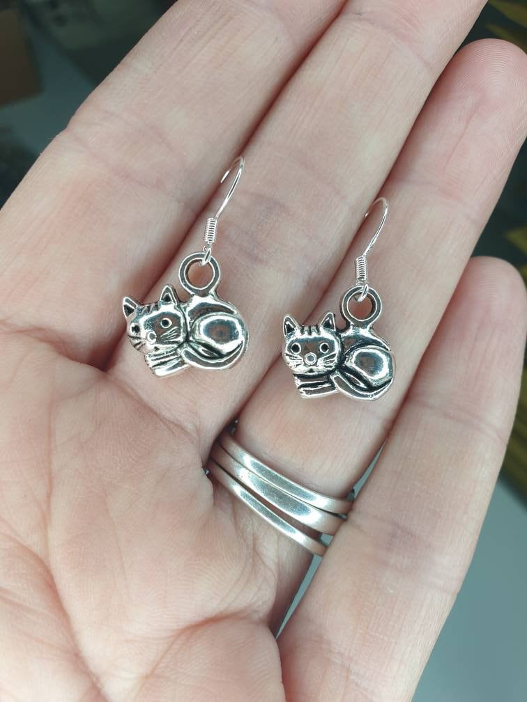 Cat Dangly Charm Earrings In Gift Bag, Cat Lover, Gifts For Her