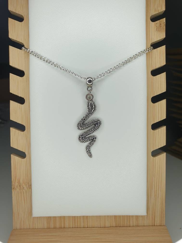 Snake Charm Necklace Silver Plated Or Waxed Cord Variable Lengths, Gift Packaged