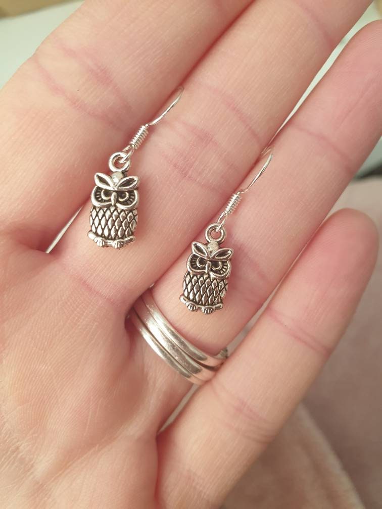 Owl Charm Dangly, Charm Earrings In Gift Bag, Stocking Filler, For Her