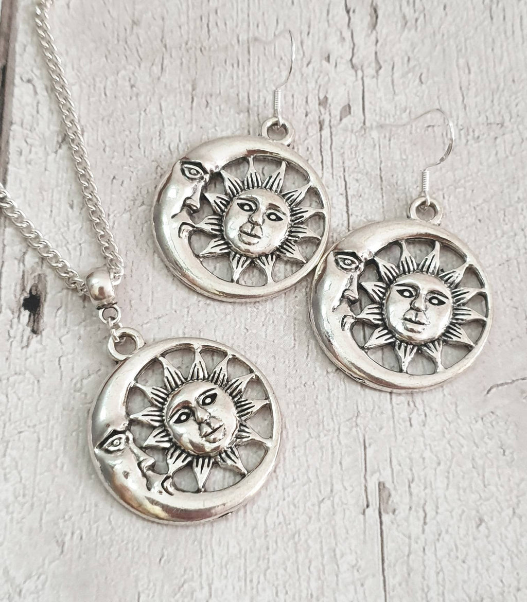 Moon Charm Jewellery Set, Dangly Earring And Necklace Set In Gift Bag