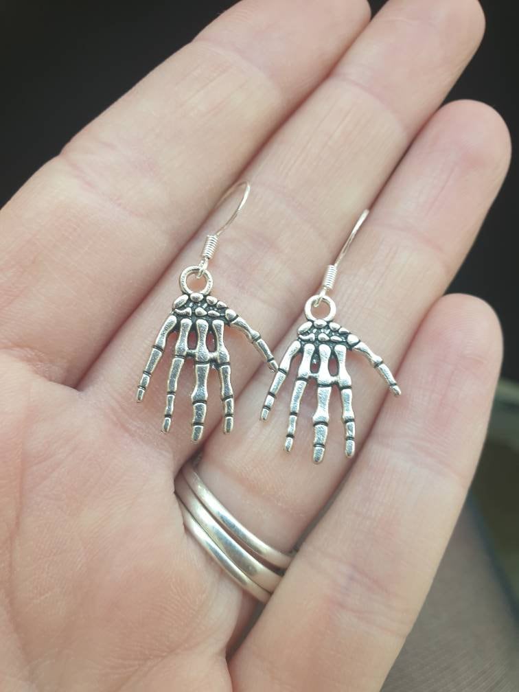 Skeleton Hand Charm Earrings, Gifts For Her, Fun Jewellery