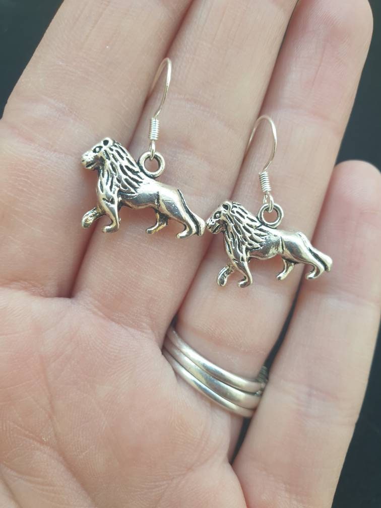 Lion Dangly Charm Earrings In Gift Bag, Lion Lover, Gifts For Her, Animal Earrings, Safari