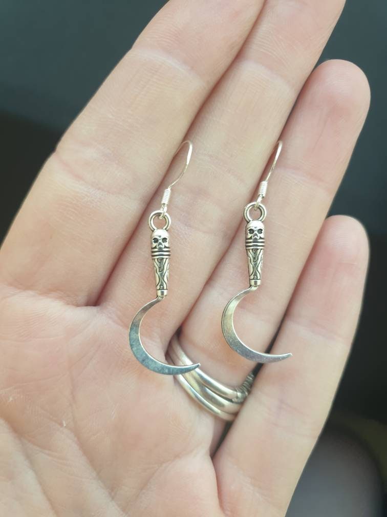 Scythe Grim Reaper Dangly Charm Earrings In Gift Bag