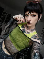 Dark in Love Lyra Fishnet Off-Shoulder Gothic Mesh Top