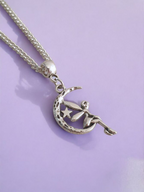 Fairy On Moon Charm Necklace Silver Plated Or Waxed Cord Variable Lengths, Gift Packaged