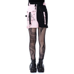 Gothic Mini Skirt Black Pink Strap Detail Chemical Black