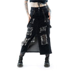Vixxsin Runa Distressed Denim Maxi Skirt - Black Stonewash